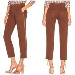 Nili Lotan Jenna Low Rise Raw Hem Stretch Twill Cotton Crop Pants Brown Size 0